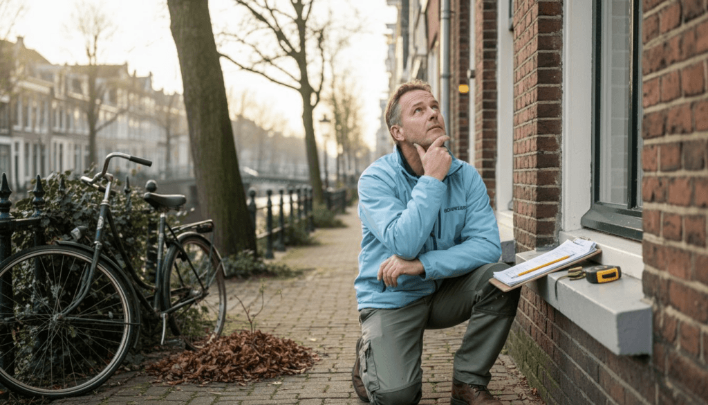 Tijdens een bouwkundige inspectie loopt de keurmeester het huis zorgvuldig na.