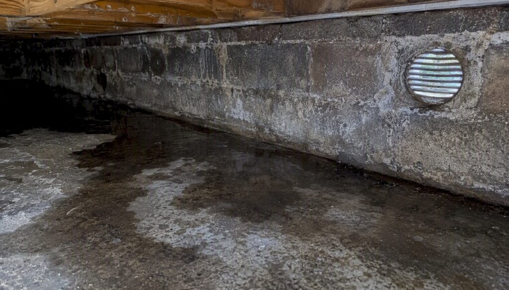 Vochtige kruipruimte met ventilatierooster