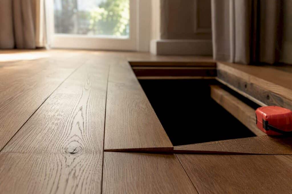 Houten vloer met duidelijk hoogteverschil