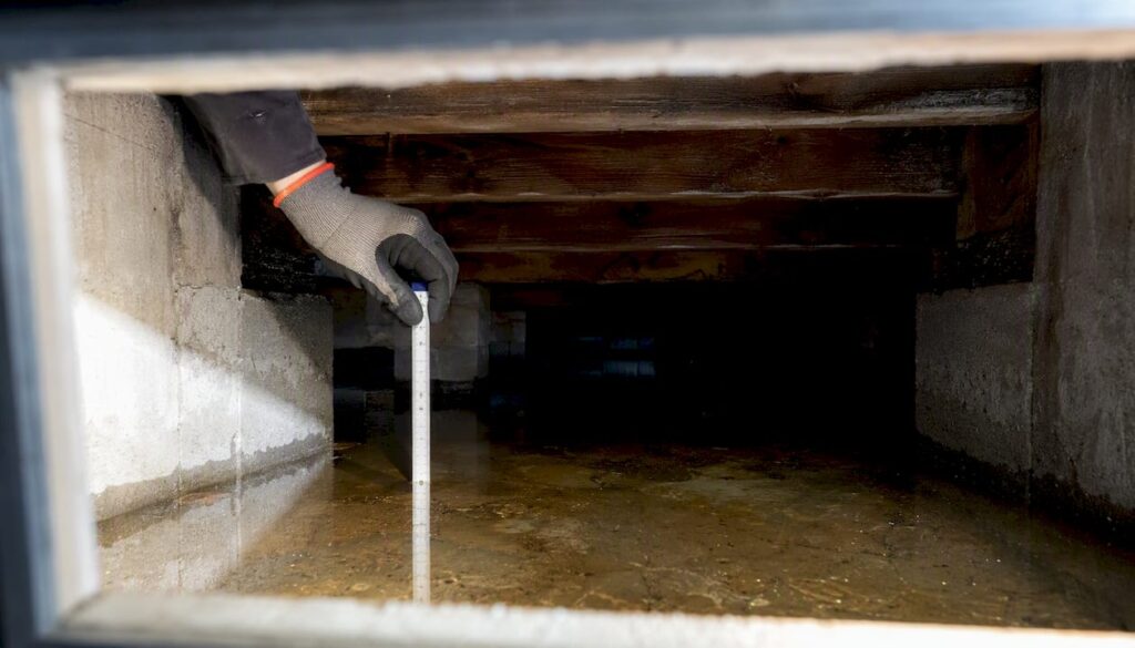 Vochtige kruipruimte met stilstaand water