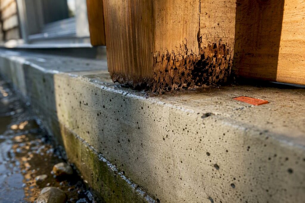 Verrot hout en poreus beton