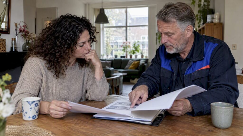 Koper bespreekt het keuringsrapport met de inspecteur